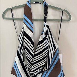 Zara Black, White, Blue, and Brown Striped Halter Top